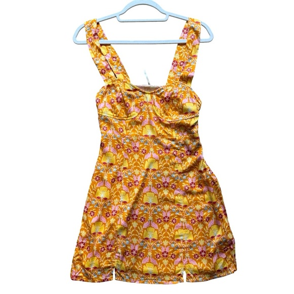 Free People Yellow Floral Sasha Mini Dress Size XS Boho Cottagecore Festival - Picture 12 of 14